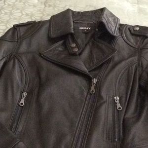 DKNY Black leather motto jacket